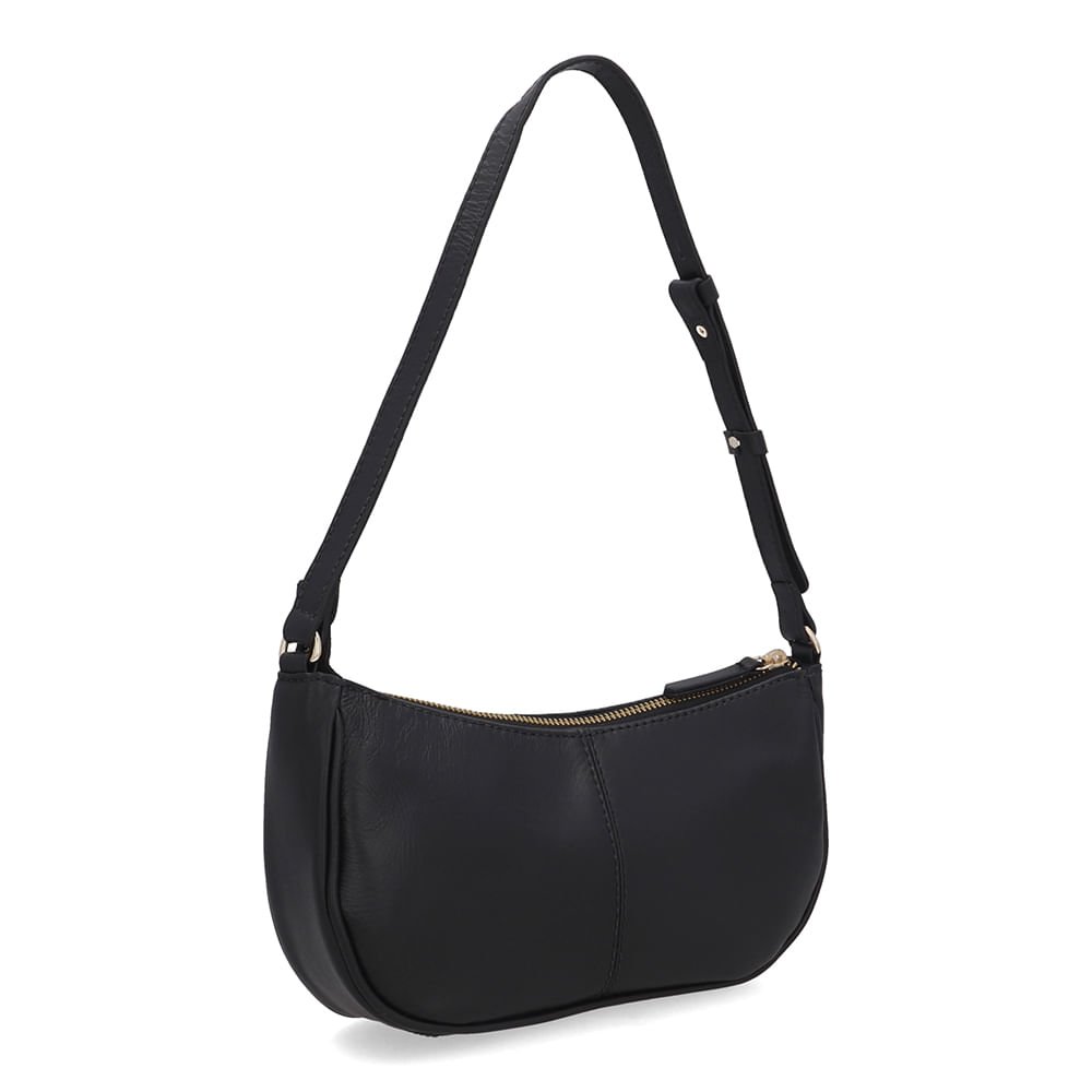 Bolsa Baguete Couro Preta Recortes Preto 2