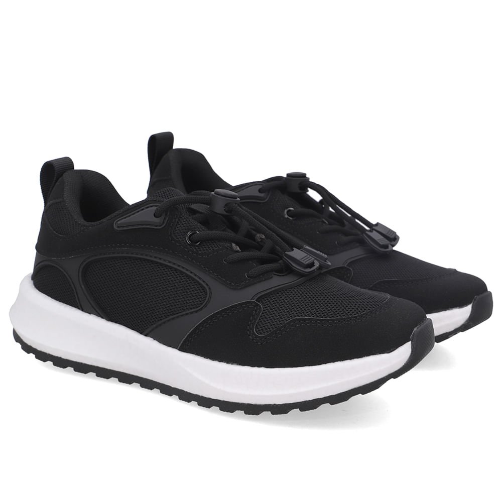 Tênis Poofy Tecido Preto Cadarço Elástico Preto 2