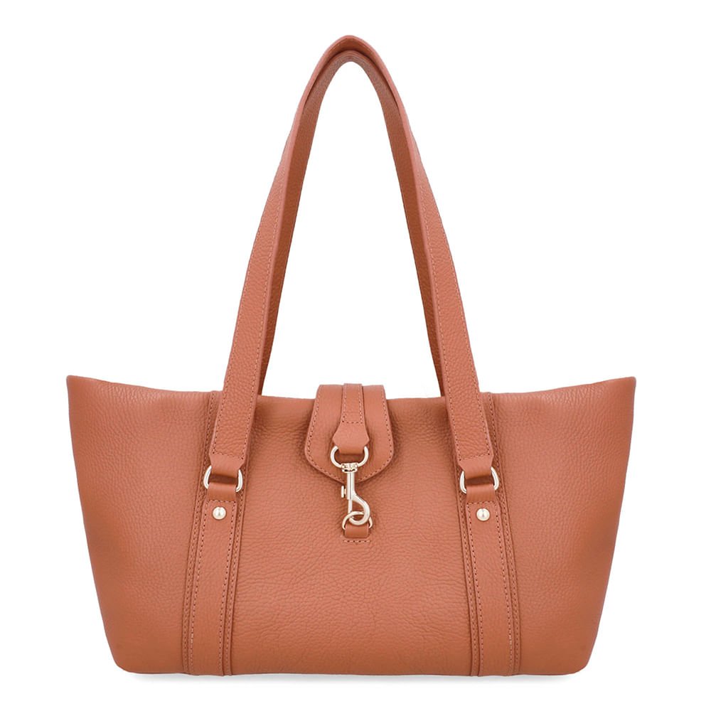 Bolsa Shopper Couro Marrom Zíper Mosquetão