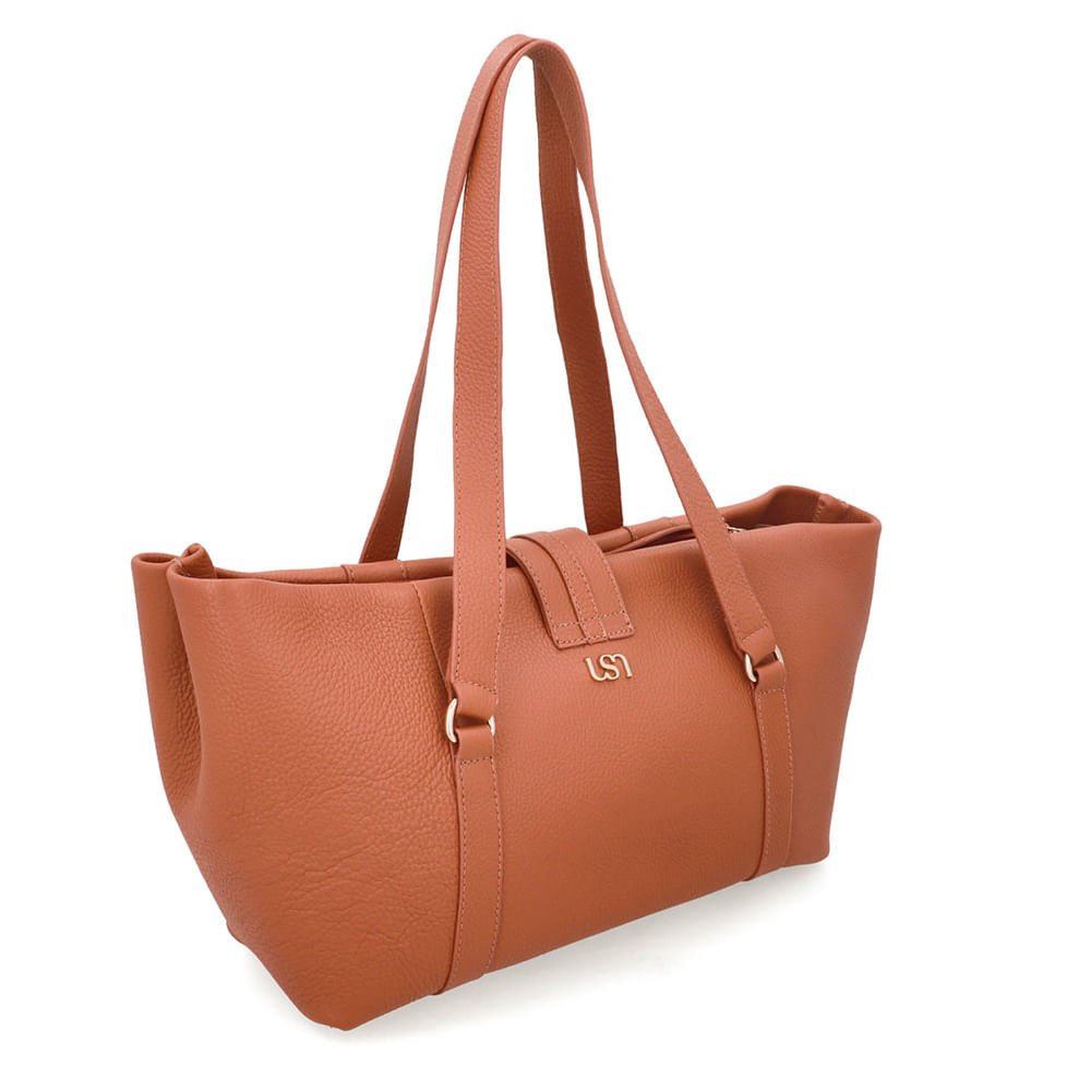 Bolsa Shopper Couro Marrom Zíper Mosquetão Marrom 2