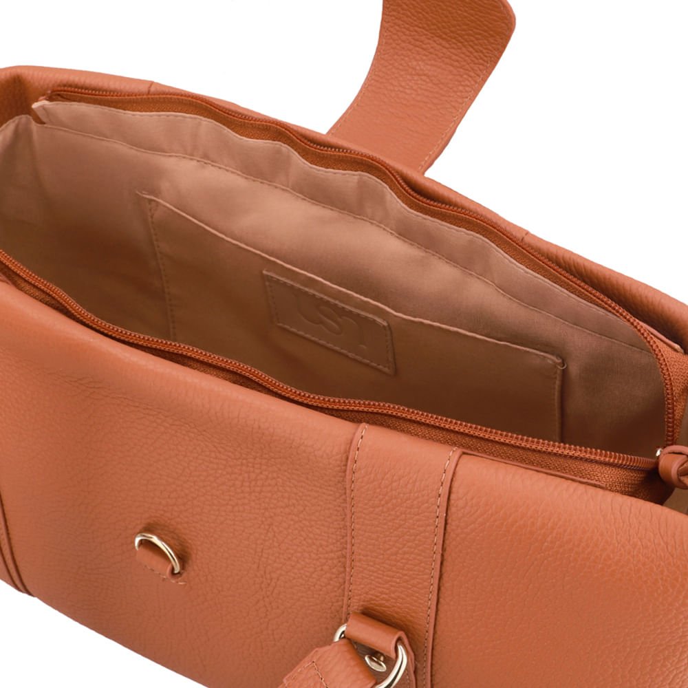 Bolsa Shopper Couro Marrom Zíper Mosquetão Marrom 3