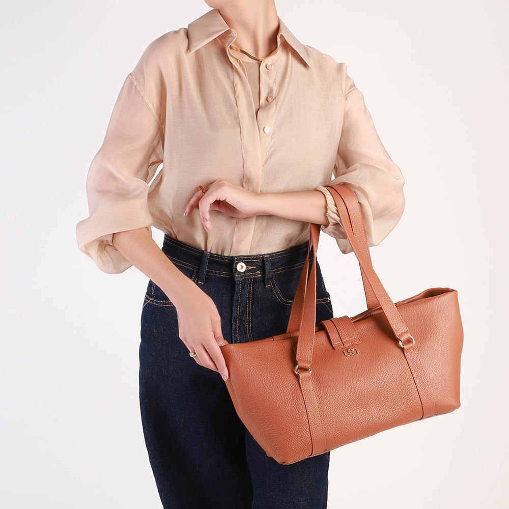Bolsa Shopper Couro Marrom Zíper Mosquetão Marrom 5