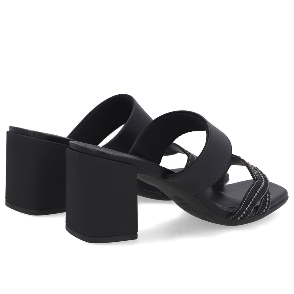 Tamanco Salto Bloco Couro Preta Miçanga