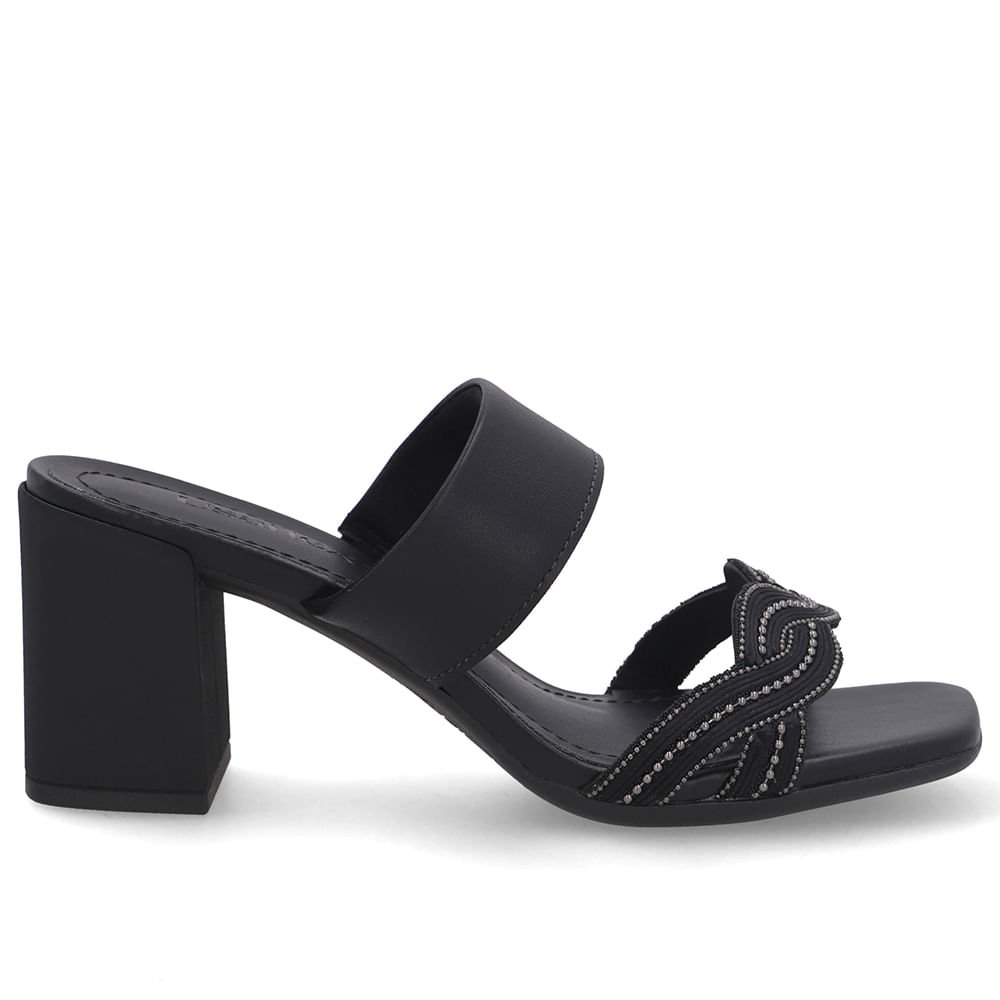 Tamanco Salto Bloco Couro Preta Miçanga Preto 4