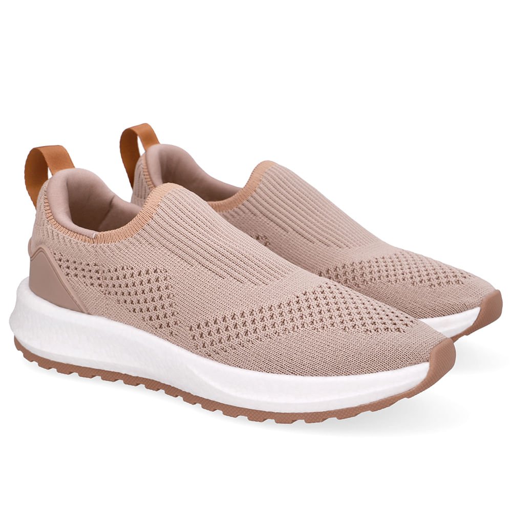 Tênis Slip On Tricot Marrom Bege 2