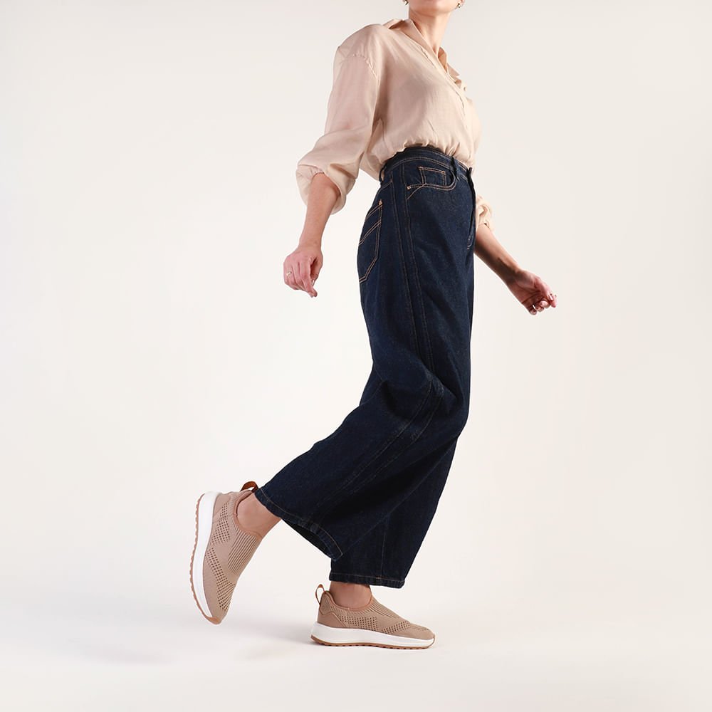 Tênis Slip On Tricot Marrom Bege 4