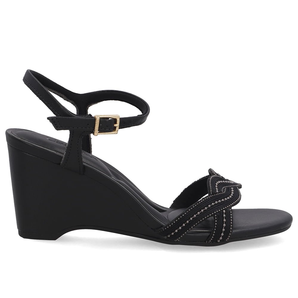 Sandália Couro Preta Miçanga