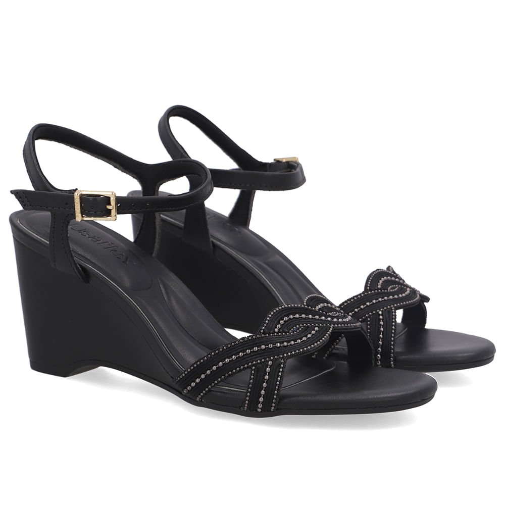 Sandália Couro Preta Miçanga Preto 2