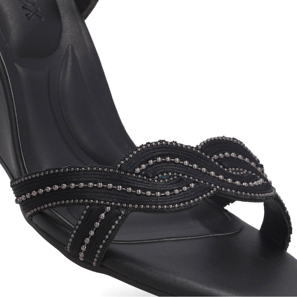 Sandália Couro Preta Miçanga Preto 4