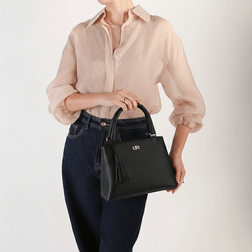 Bolsa Tote Couro Preta Barbicacho Preto 5