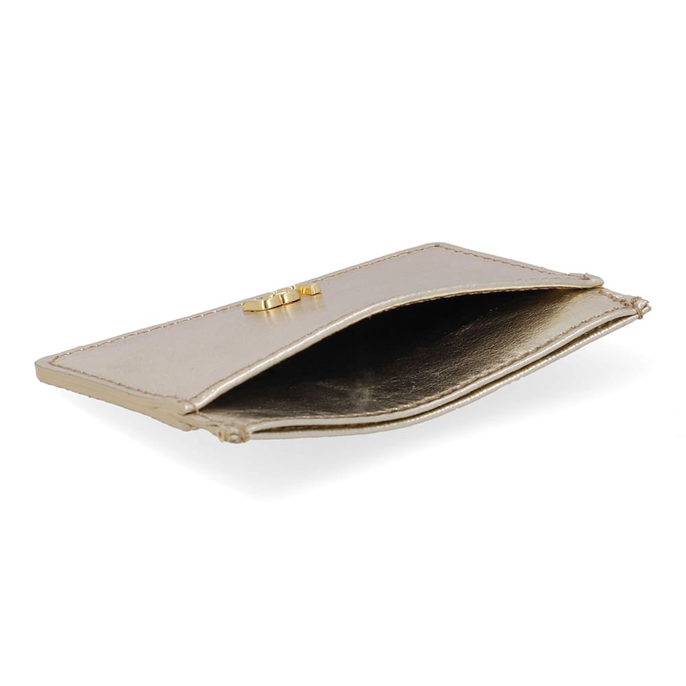 Porta Cartão Couro Metalizado Dourado Dourado 3
