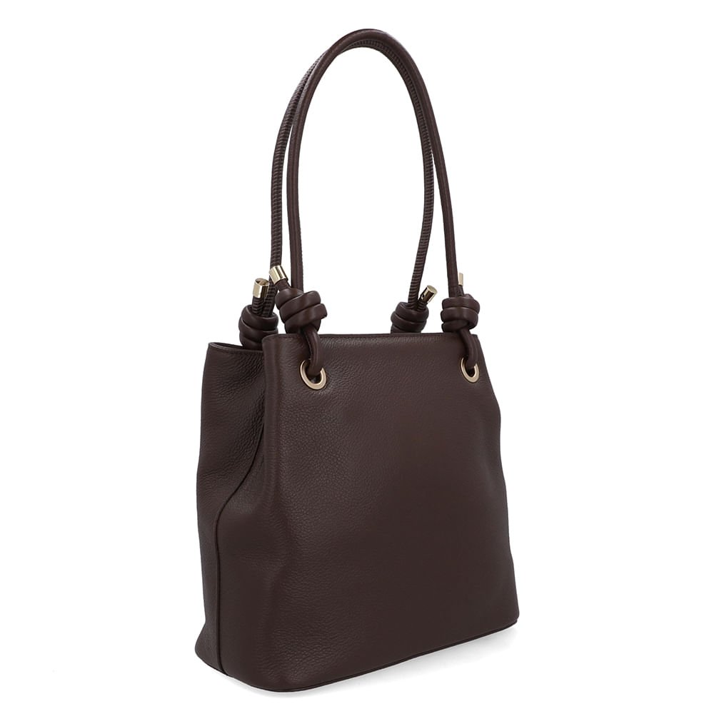 Bolsa Shopper Couro Marrom Detalhe Nó Marrom 2