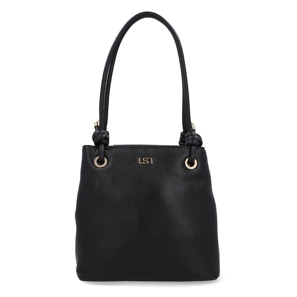 Bolsa Shopper Couro Preta Detalhe Nó