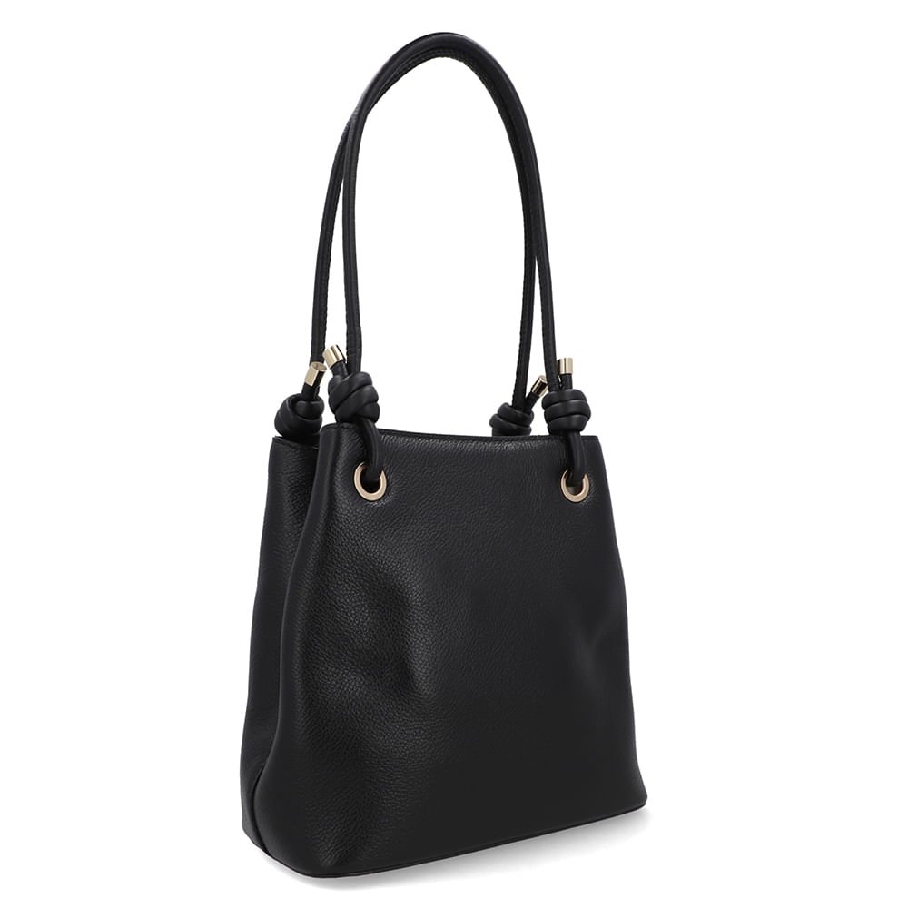 Bolsa Shopper Couro Preta Detalhe Nó Preto 2