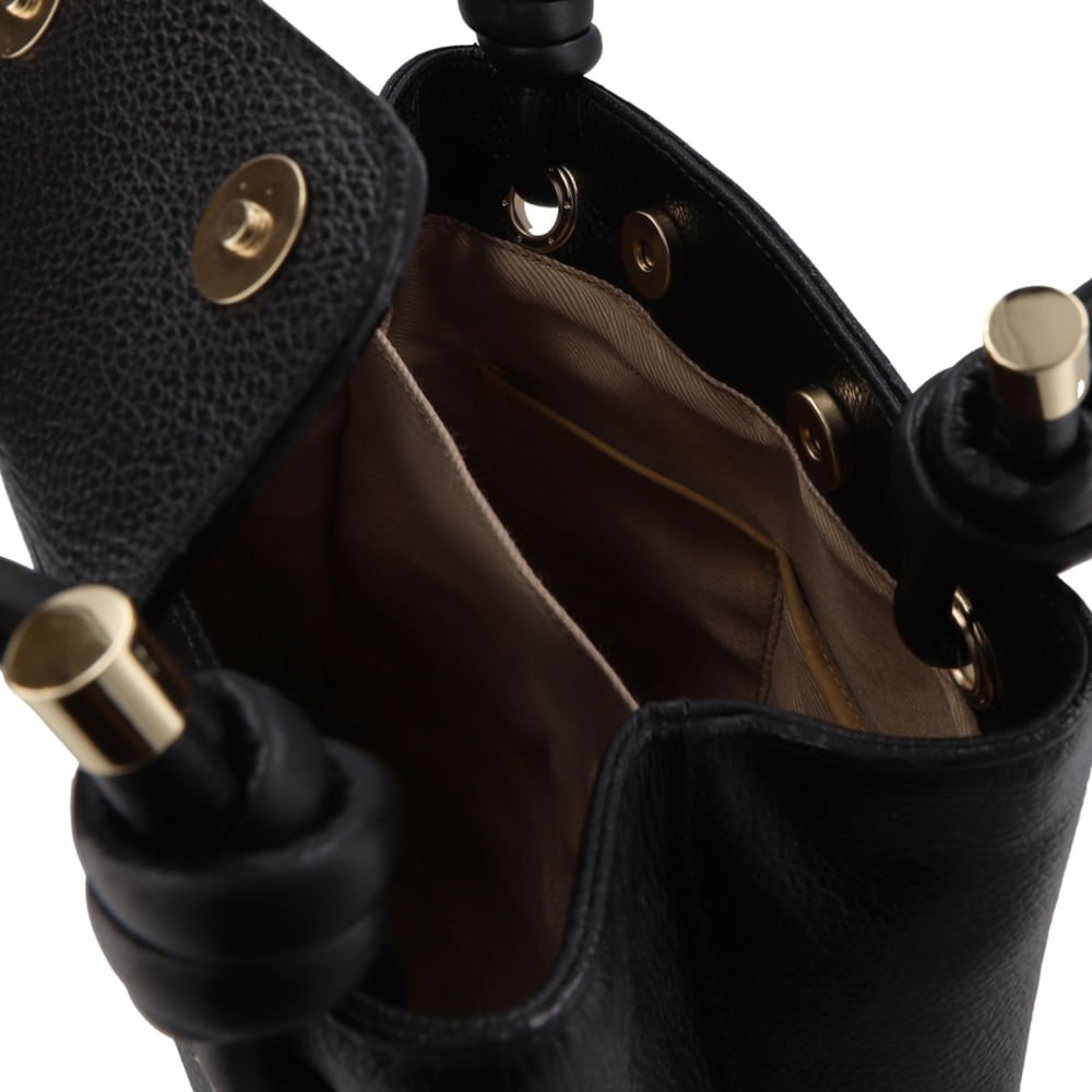 Bolsa Shopper Couro Preta Detalhe Nó Preto 3
