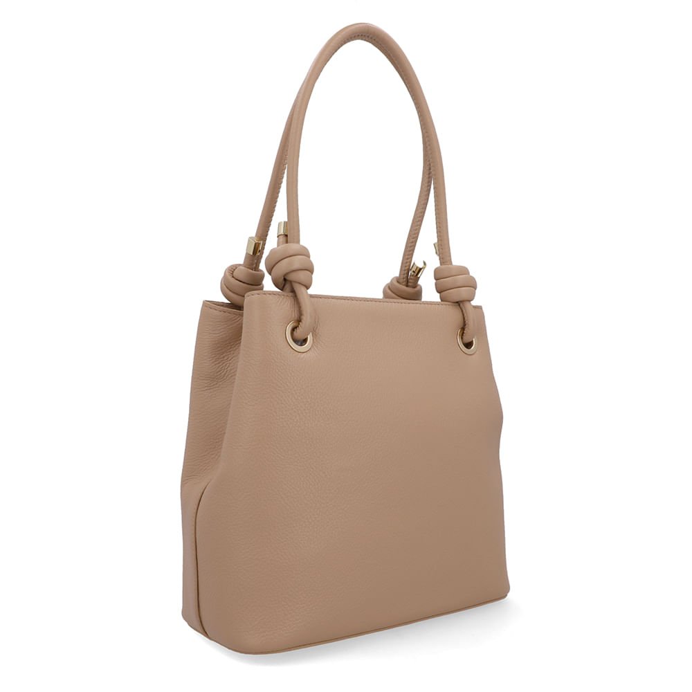 Bolsa Shopper Couro Bege Detalhe Nó Bege 2