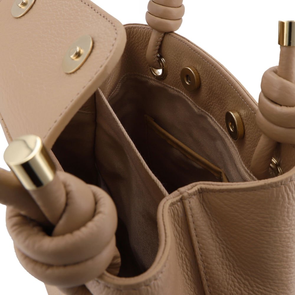 Bolsa Shopper Couro Bege Detalhe Nó Bege 3