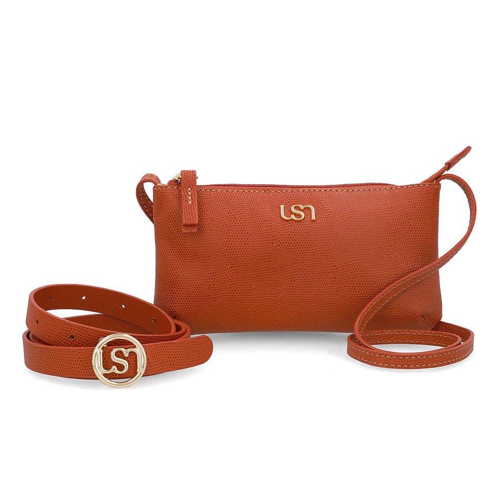 Kit Bolsa Tiracolo Cinto Couro Marrom Marrom 4