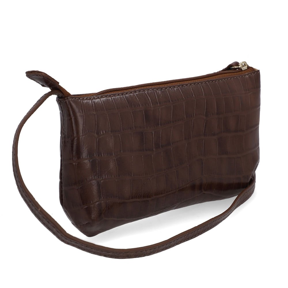 Kit Bolsa Tiracolo Cinto Couro Croco Marrom Marrom 2