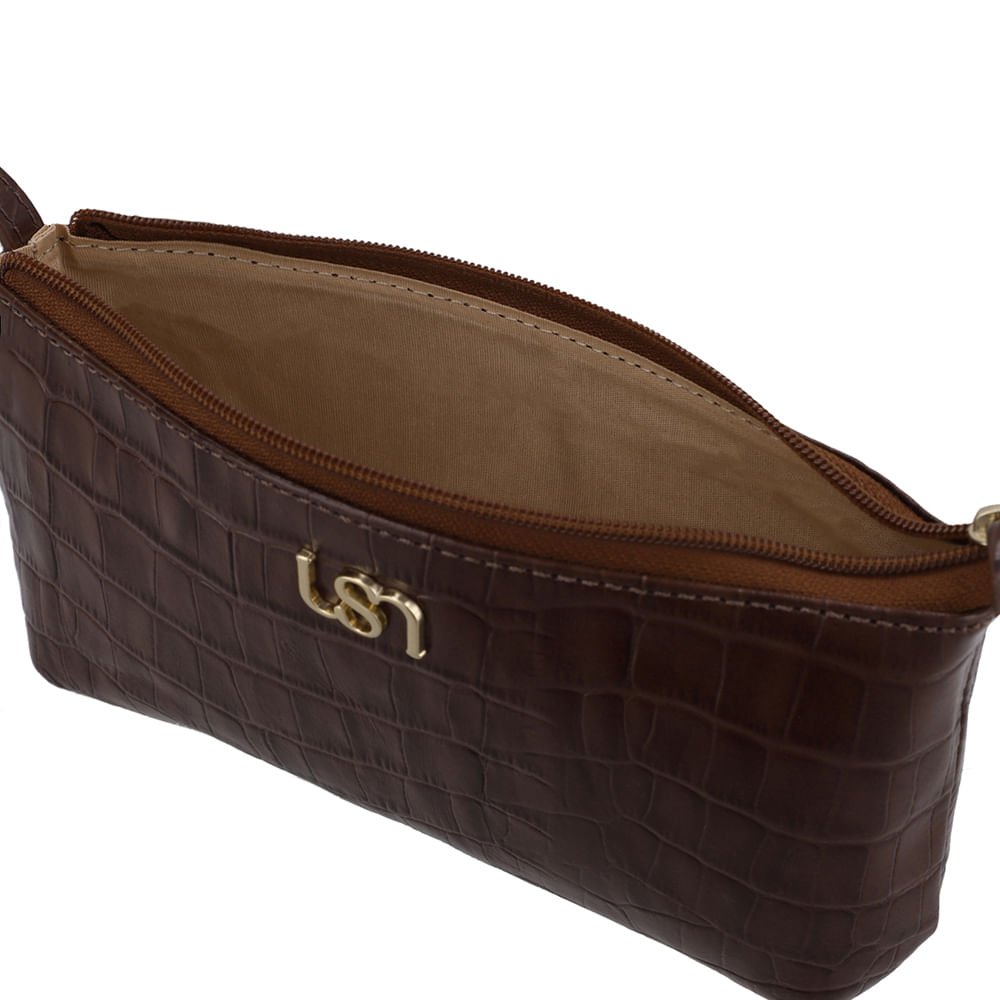Kit Bolsa Tiracolo Cinto Couro Croco Marrom Marrom 3