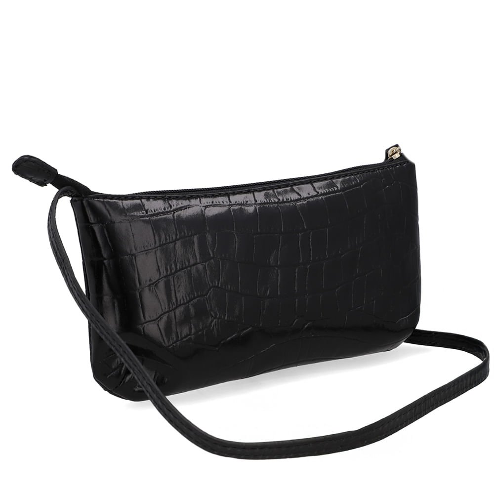 Kit Bolsa Tiracolo Cinto Couro Croco Preto Preto 2