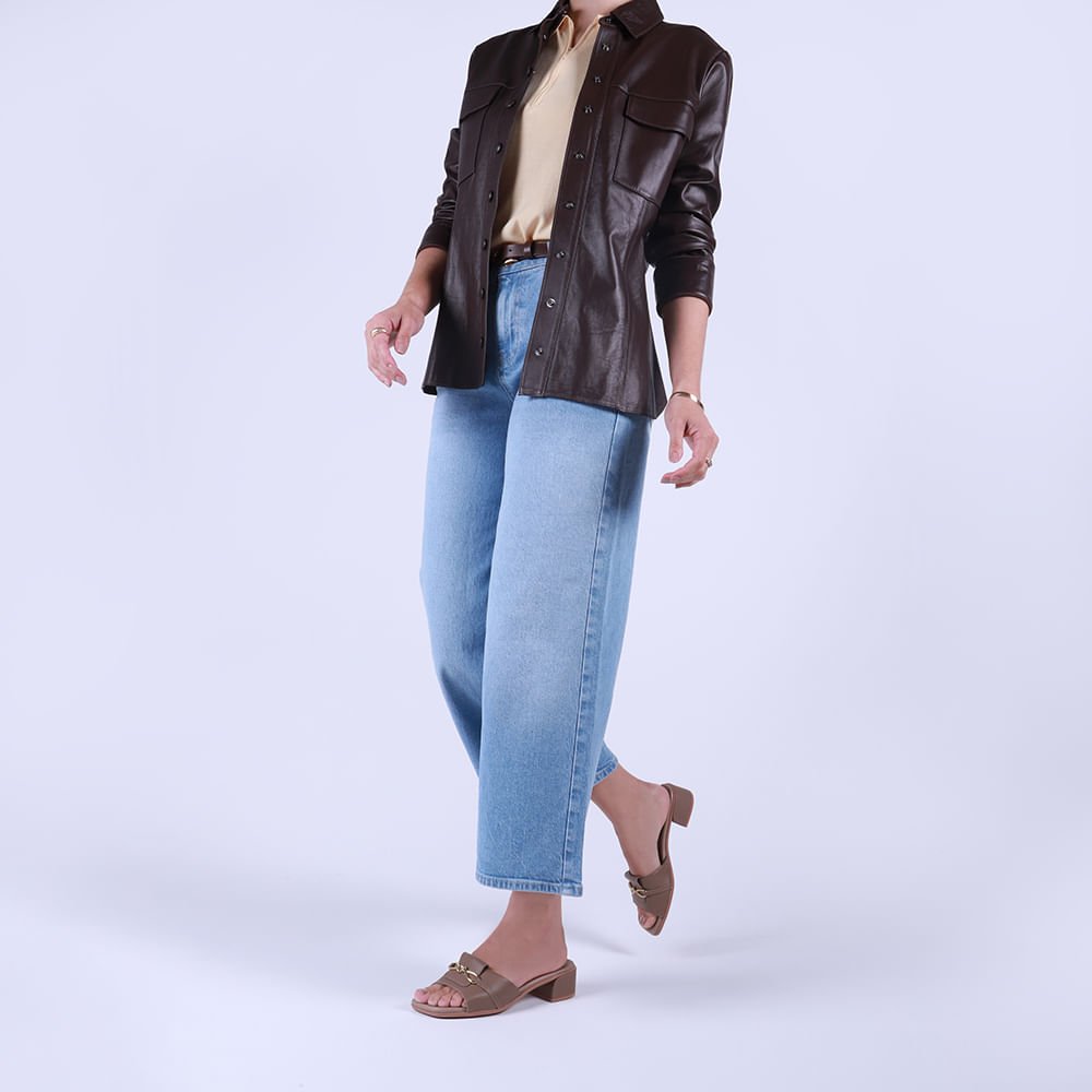 Tamanco Salto Bloco Couro Marrom Bridão Marrom 4