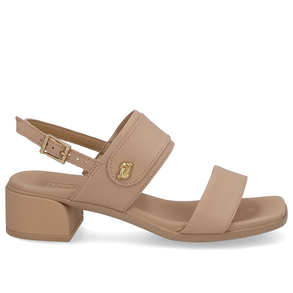 Sandália Bico Quadrado Couro Bege Nó