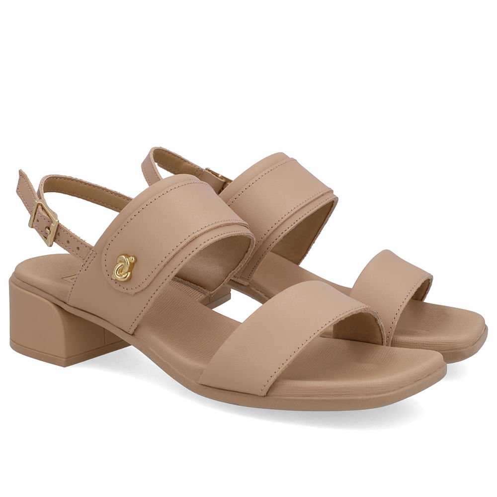 Sandália Bico Quadrado Couro Bege Nó Bege 2