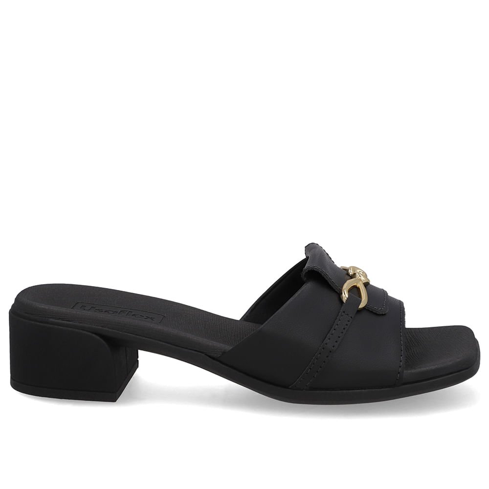 Tamanco Salto Bloco Couro Preto Bridão