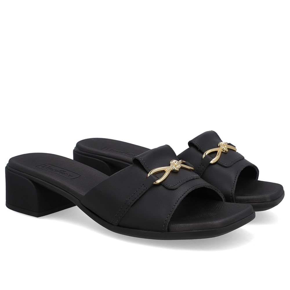 Tamanco Salto Bloco Couro Preto Bridão Preto 2