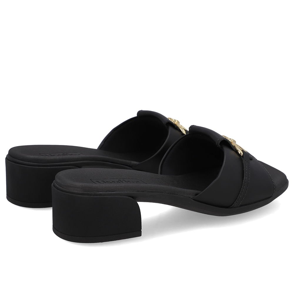 Tamanco Salto Bloco Couro Preto Bridão Preto 3