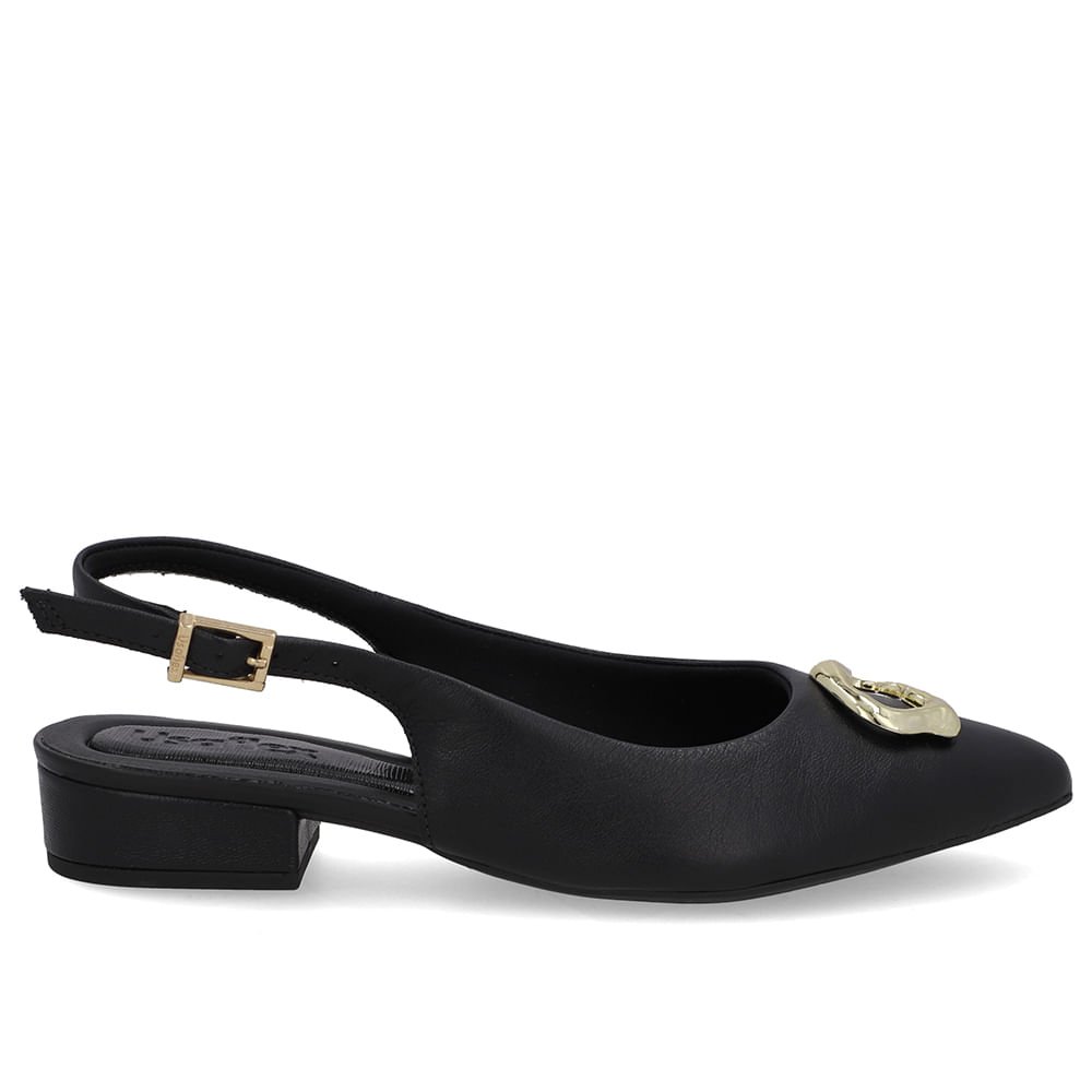 Slingback Preto Couro Enfeite