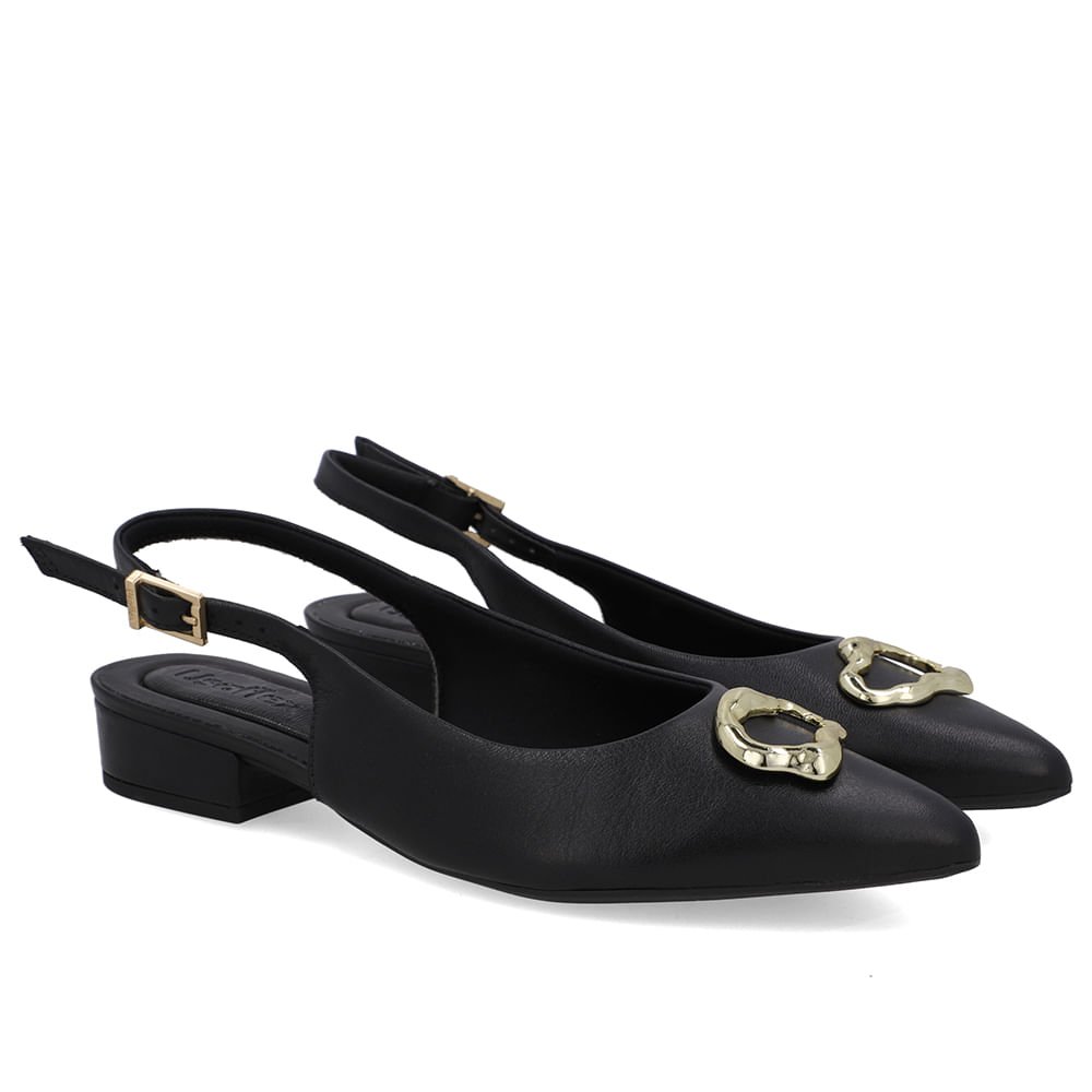 Slingback Preto Couro Enfeite Preto 2