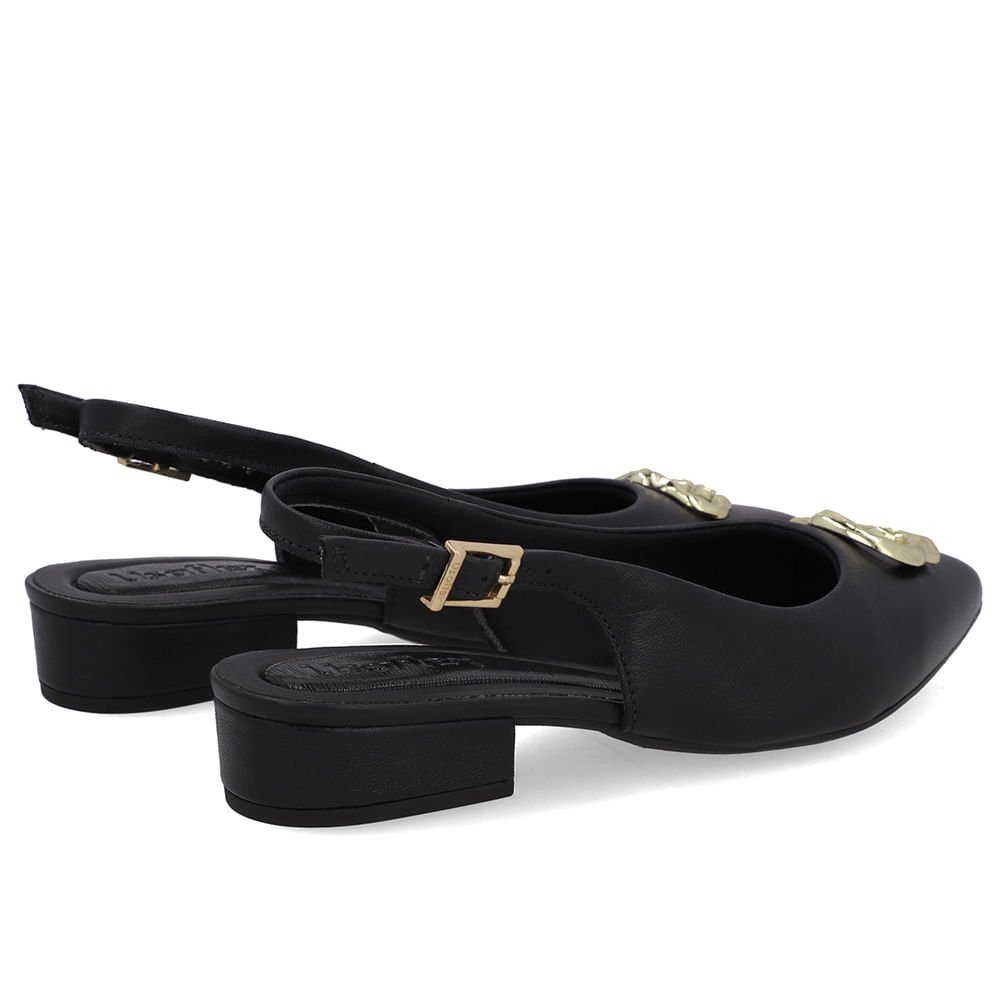 Slingback Preto Couro Enfeite Preto 3