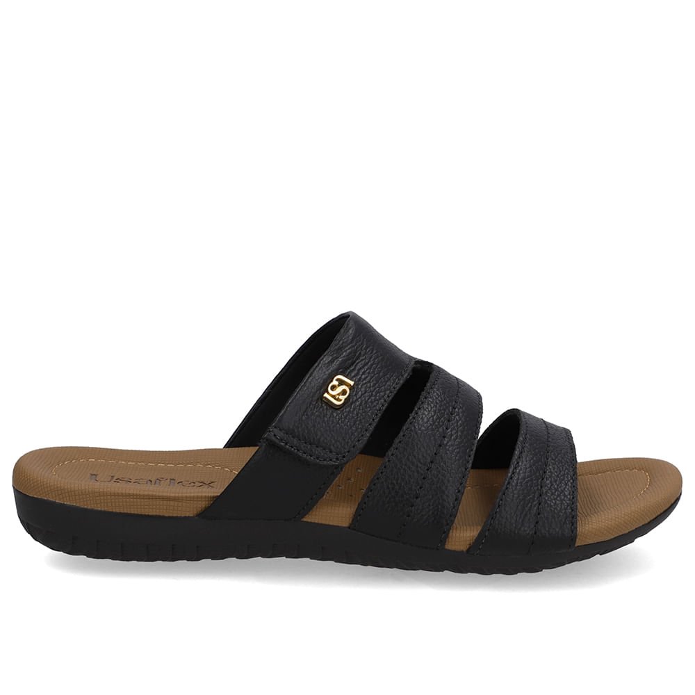 Tamanco Baixo Couro Preto Fecho-Flex