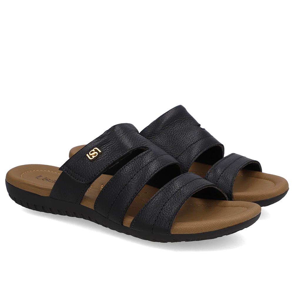 Tamanco Baixo Couro Preto Fecho-Flex Preto 2