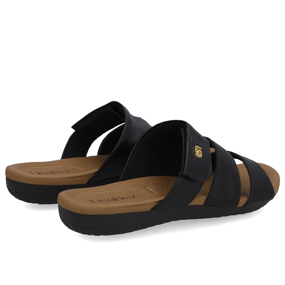 Tamanco Baixo Couro Preto Fecho-Flex Preto 3