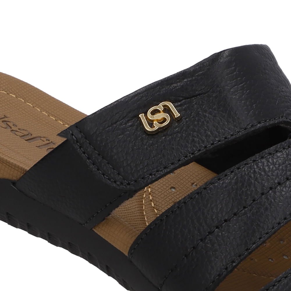 Tamanco Baixo Couro Preto Fecho-Flex Preto 4