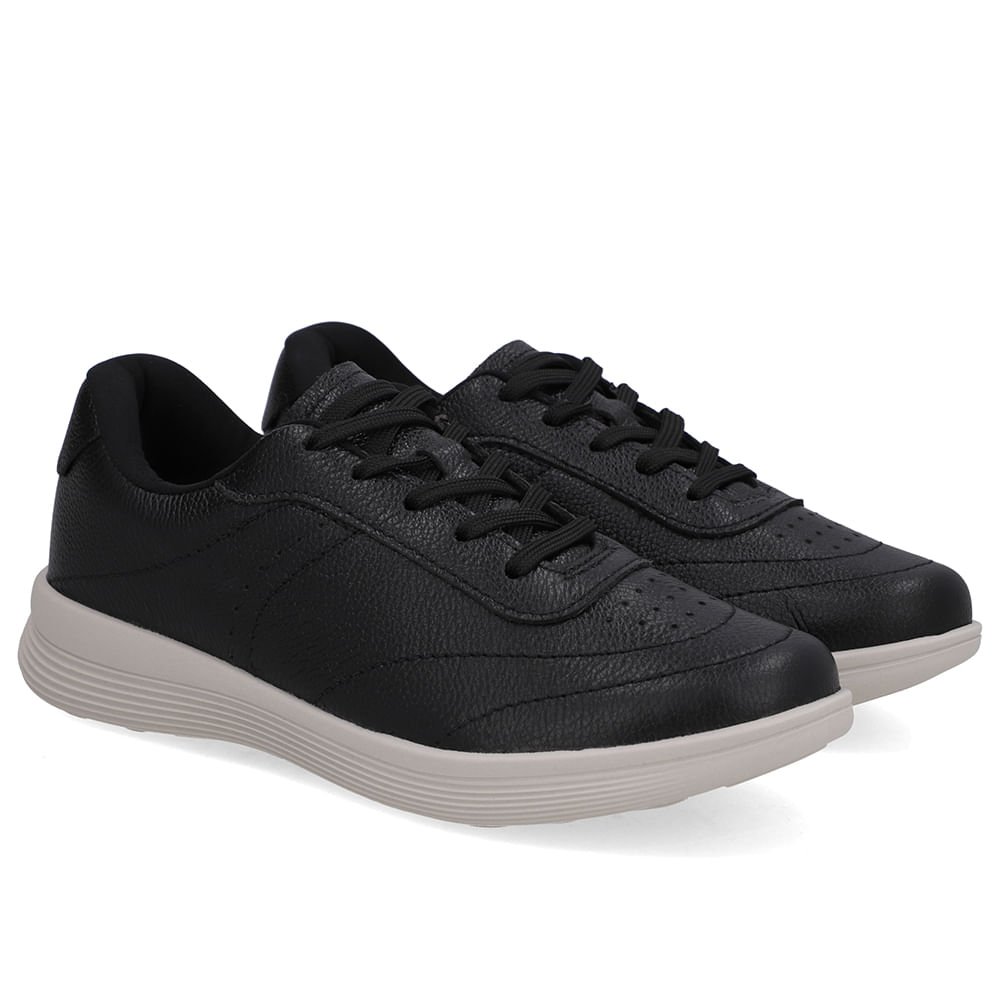 Tênis Couro Preto Básico Cadarço Preto 2