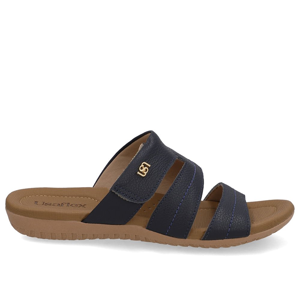 Tamanco Baixo Couro Azul Fecho-Flex