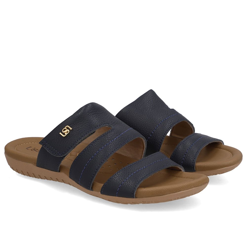 Tamanco Baixo Couro Azul Fecho-Flex Azul 2