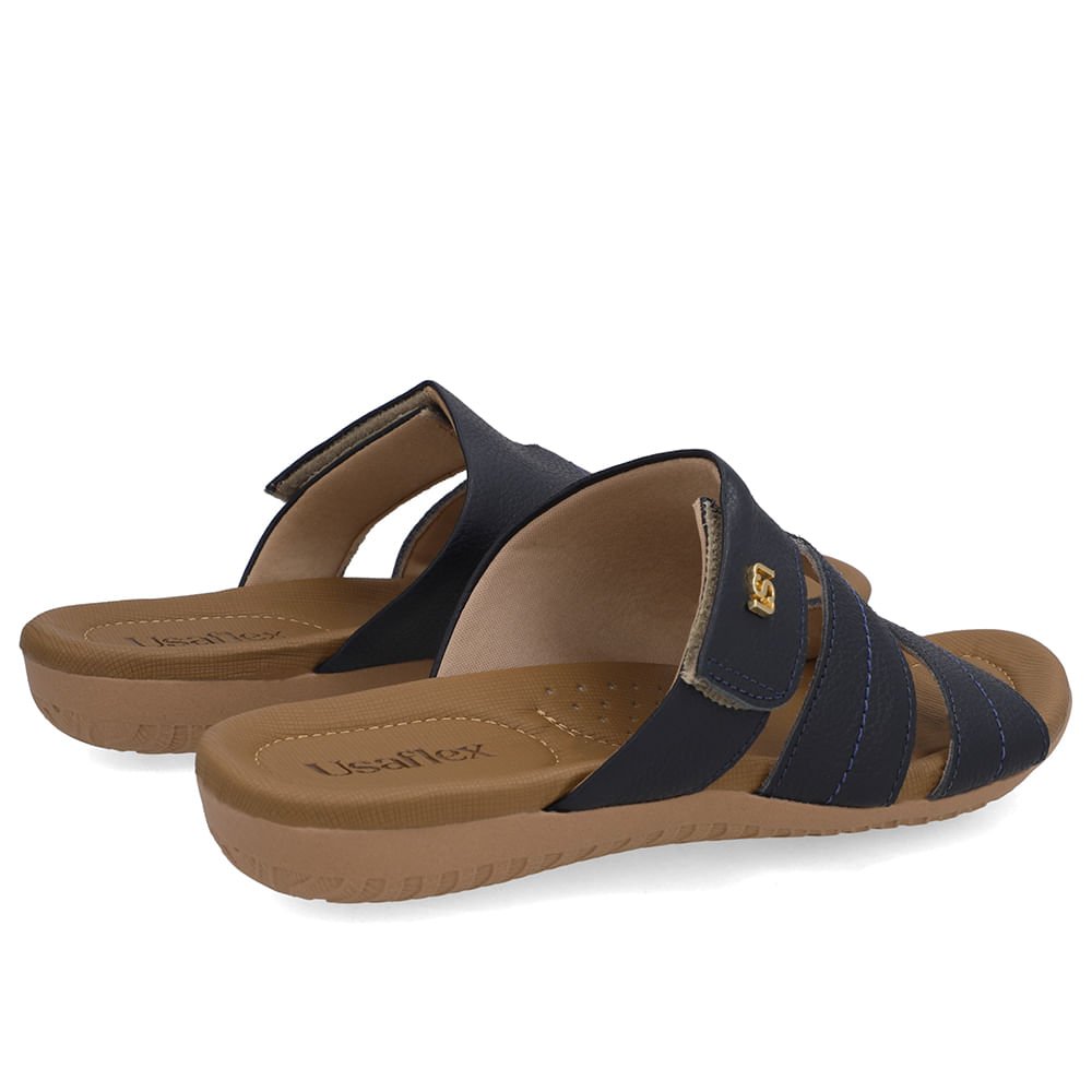 Tamanco Baixo Couro Azul Fecho-Flex Azul 3