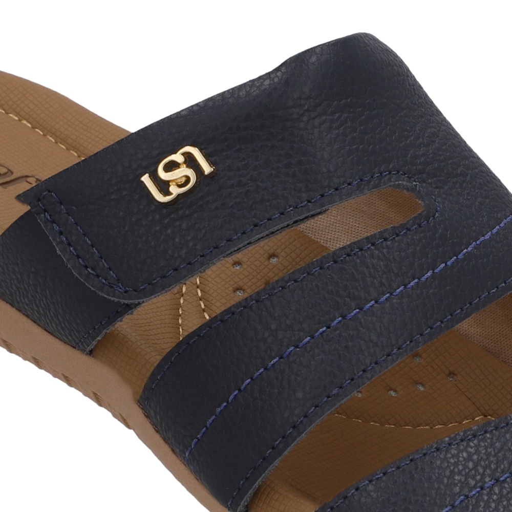 Tamanco Baixo Couro Azul Fecho-Flex Azul 4