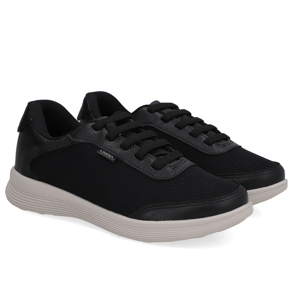 Tênis Couro Preto Lateral Tecido Preto 2