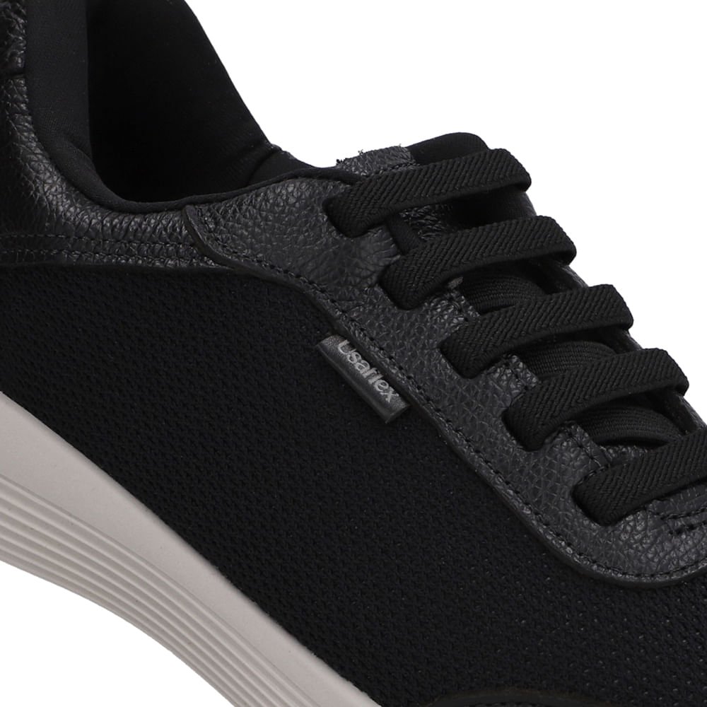 Tênis Couro Preto Lateral Tecido Preto 4