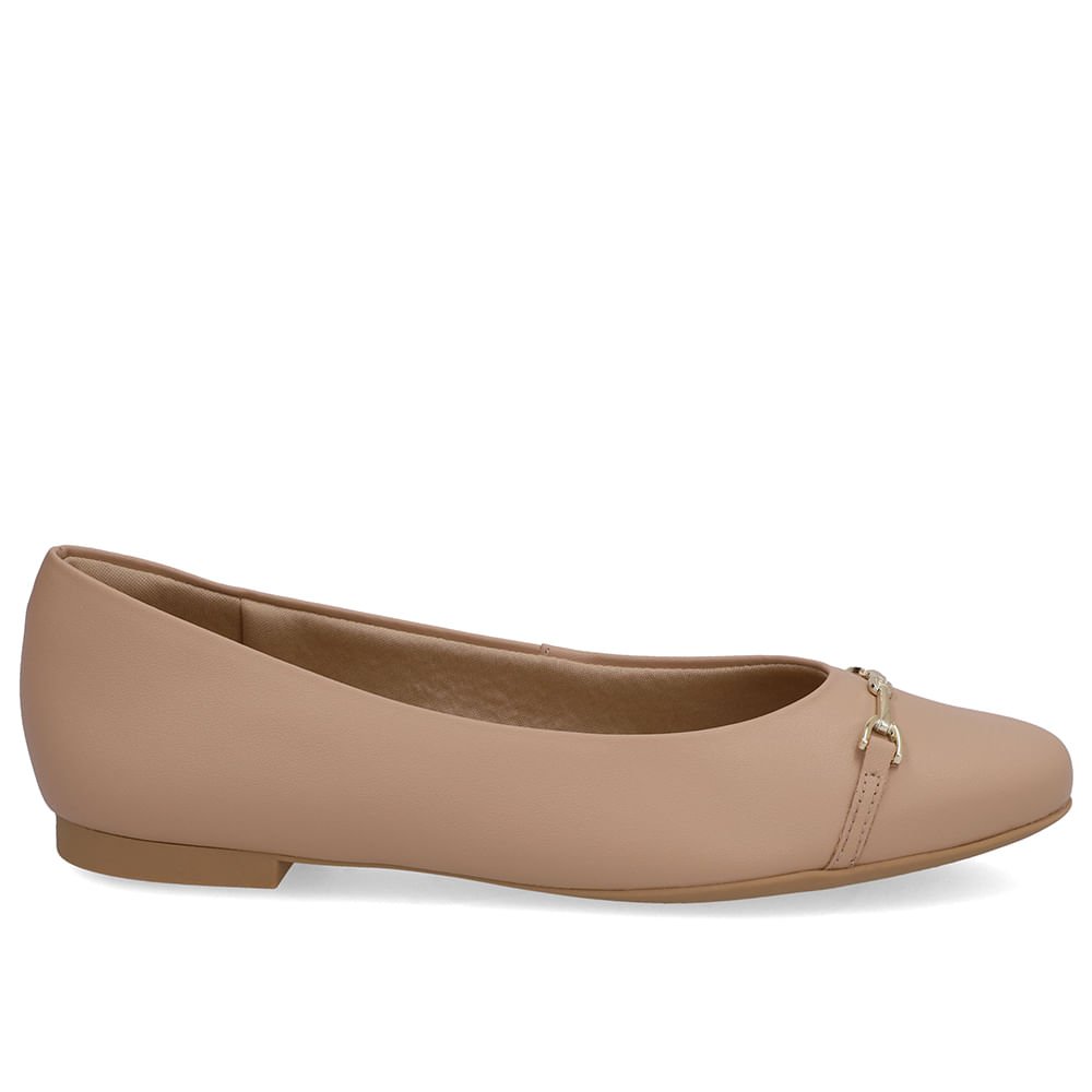 Sapatilha Bege Couro Tira Enfeite