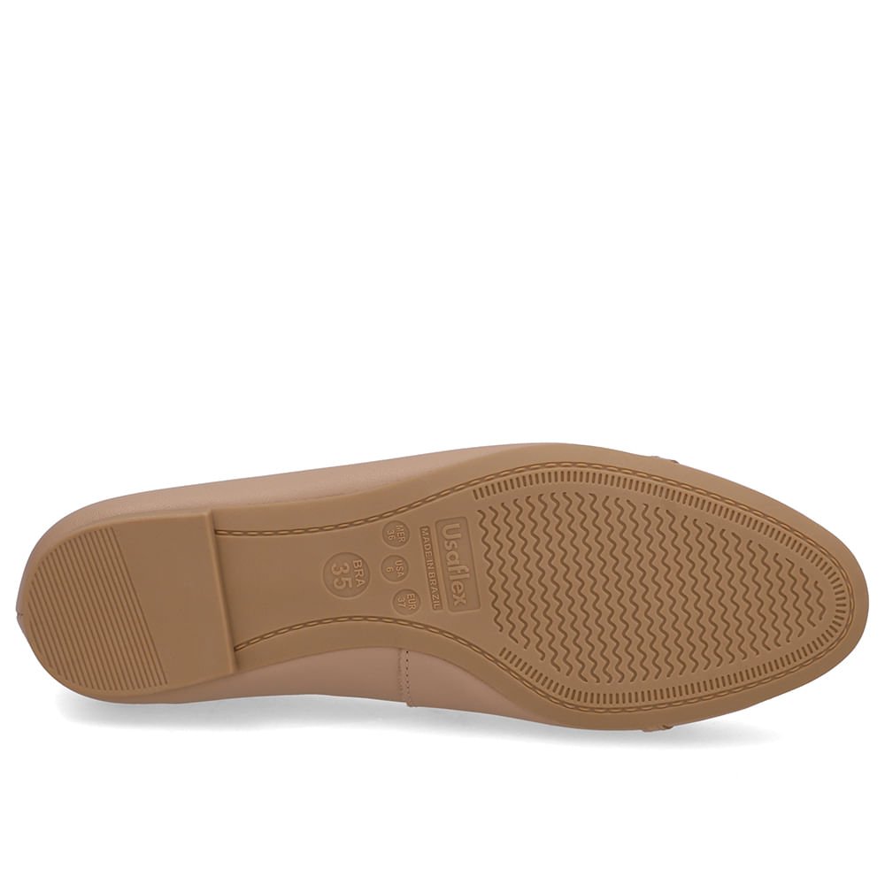 Sapatilha Bege Couro Tira Enfeite Bege 5