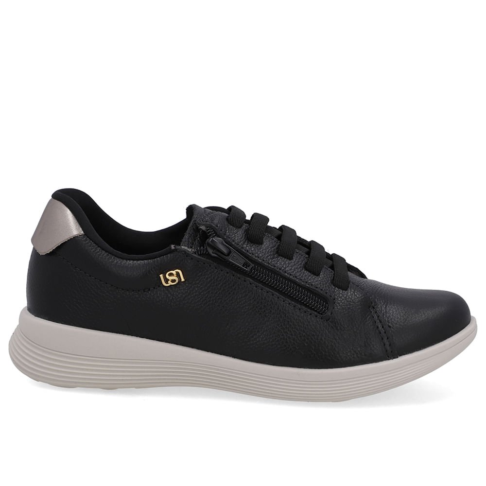 Tênis Couro Preto Zíper Lateral