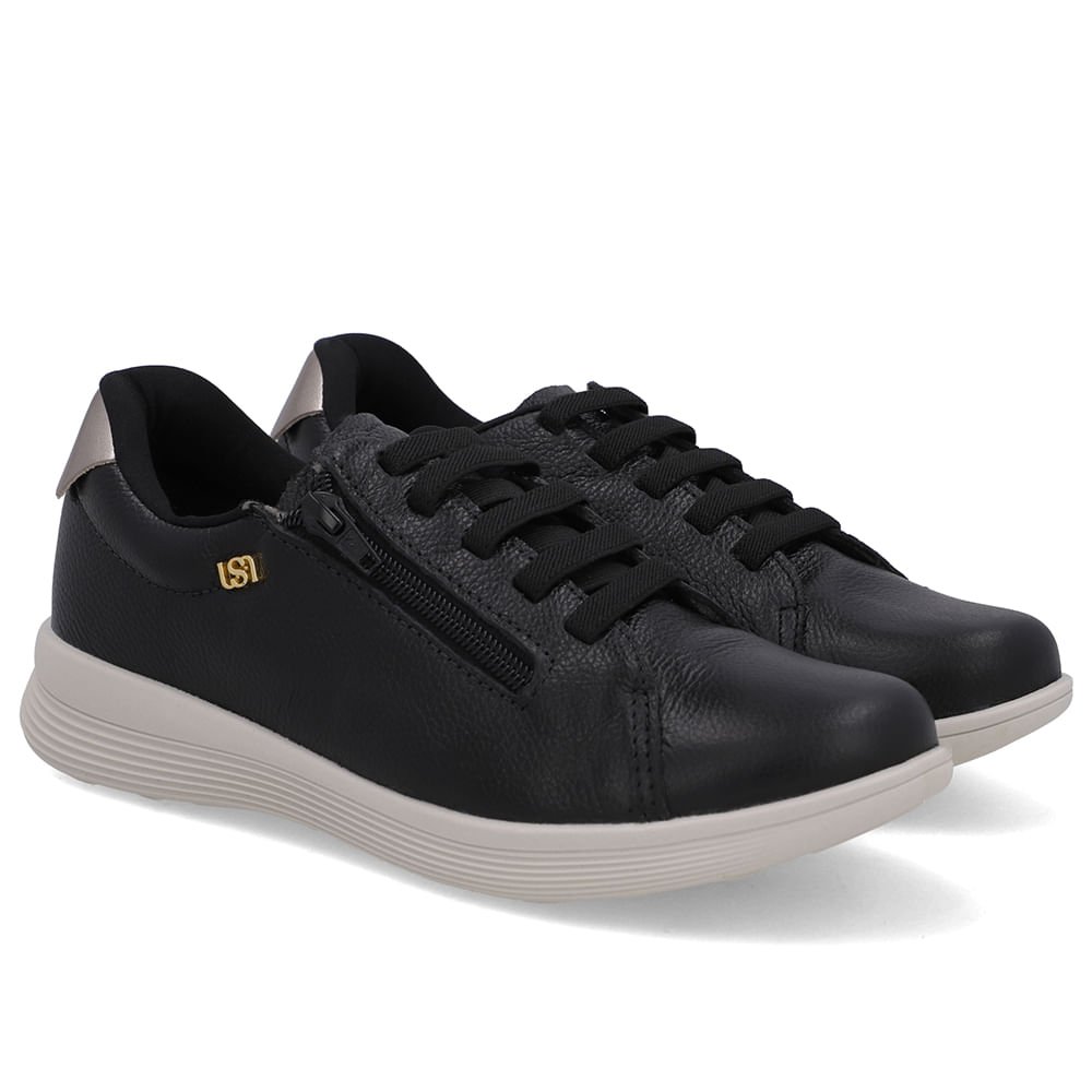 Tênis Couro Preto Zíper Lateral Preto 2