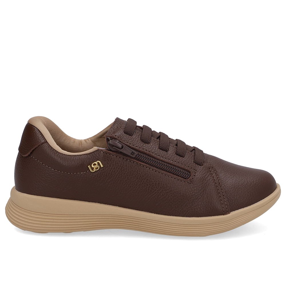 Tênis Couro Marrom Pinhão Zíper Lateral